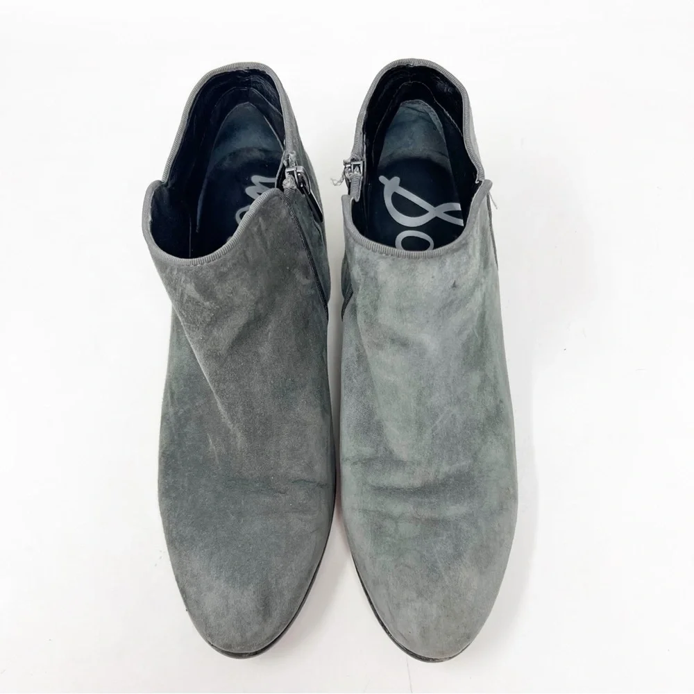 SAM EDELMAN GRAY SUEDE LOW TOP SIDE ZIP PETTY BOOTIES BOOTS WOMENS SZ 9